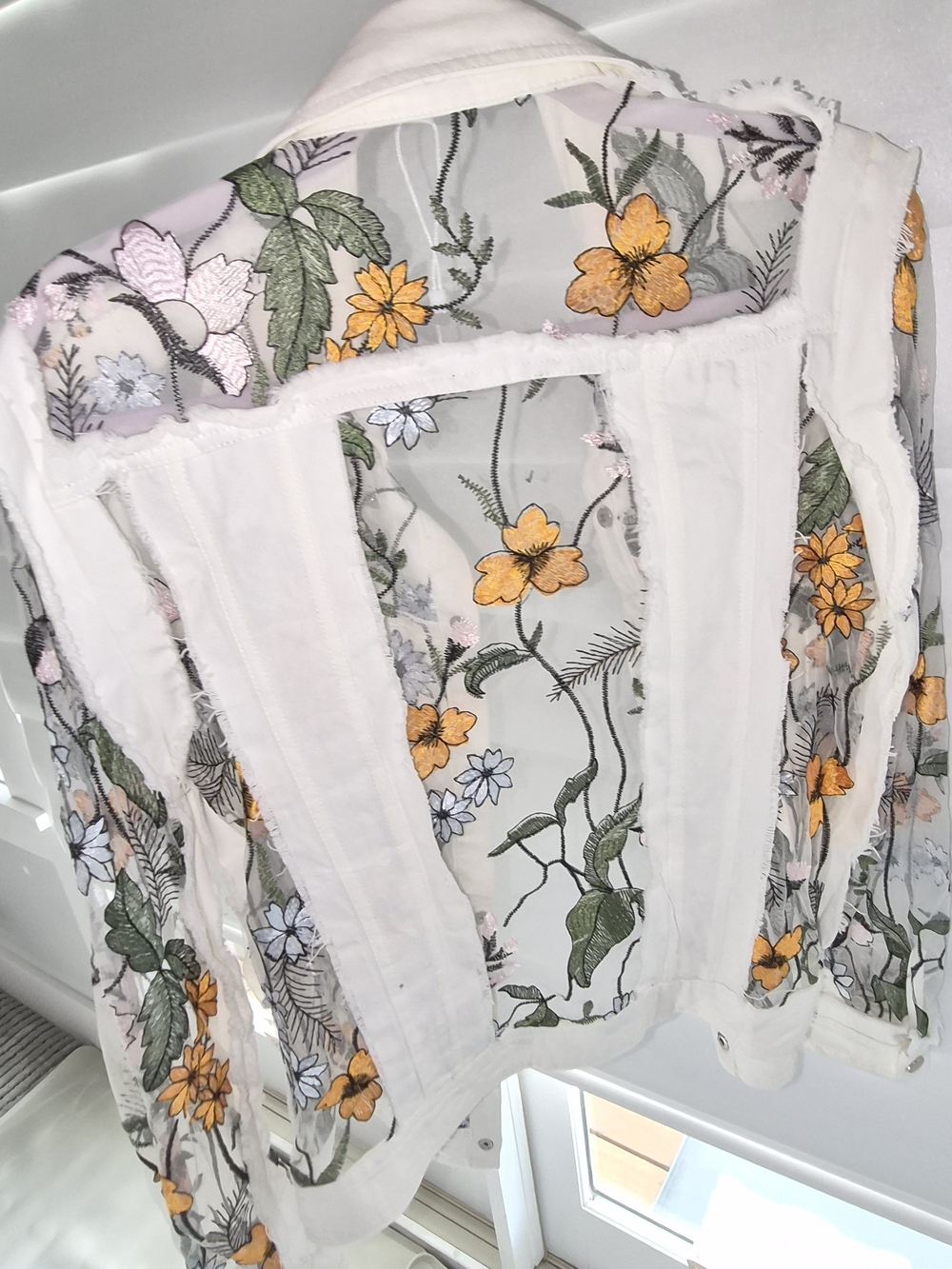 Adore White Floral Embroidered Jean Jacket - Picture 3 of 5